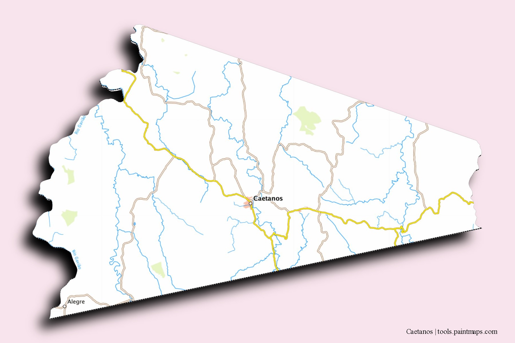 Mapa de barrios y pueblos de Caetanos con efecto de sombra 3D