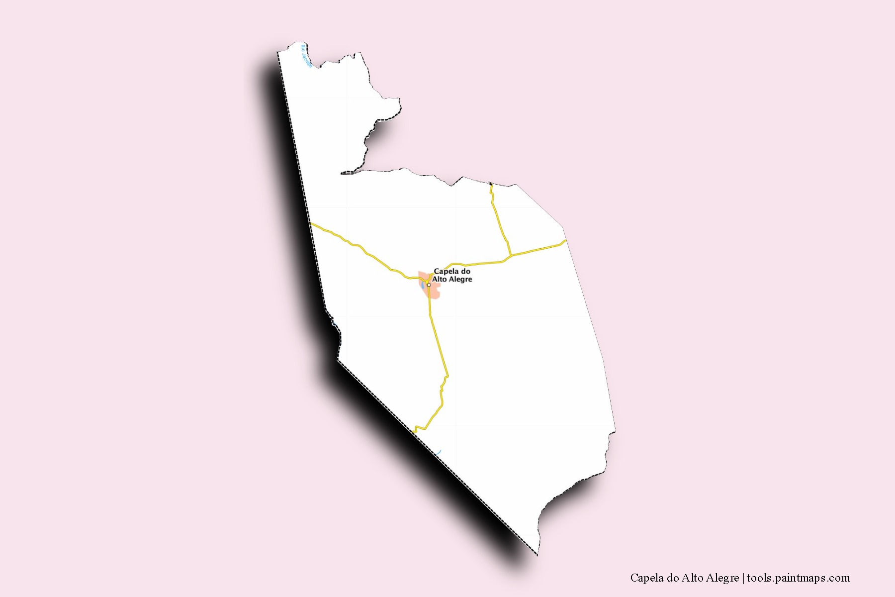 Mapa de barrios y pueblos de Capela do Alto Alegre con efecto de sombra 3D