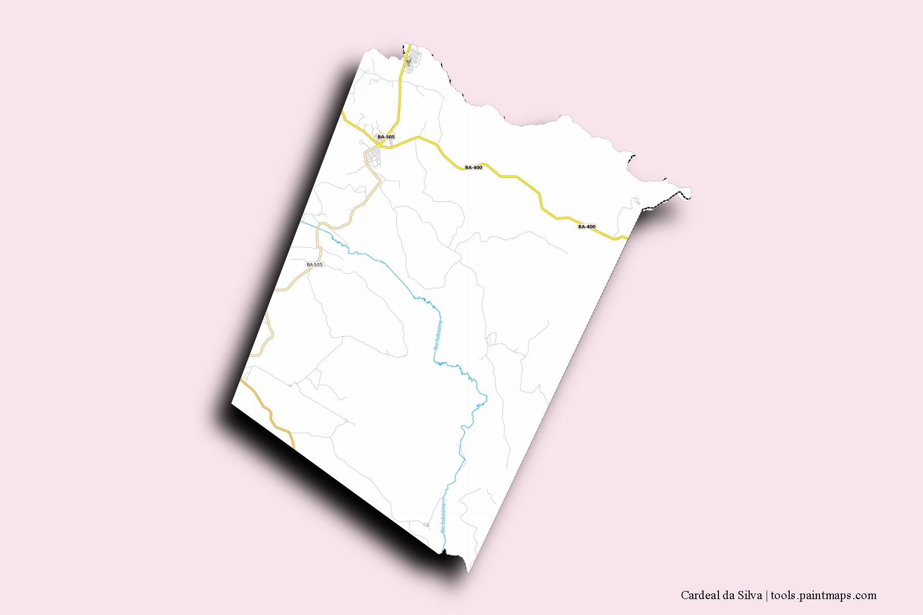 Mapa de barrios y pueblos de Cardeal da Silva con efecto de sombra 3D