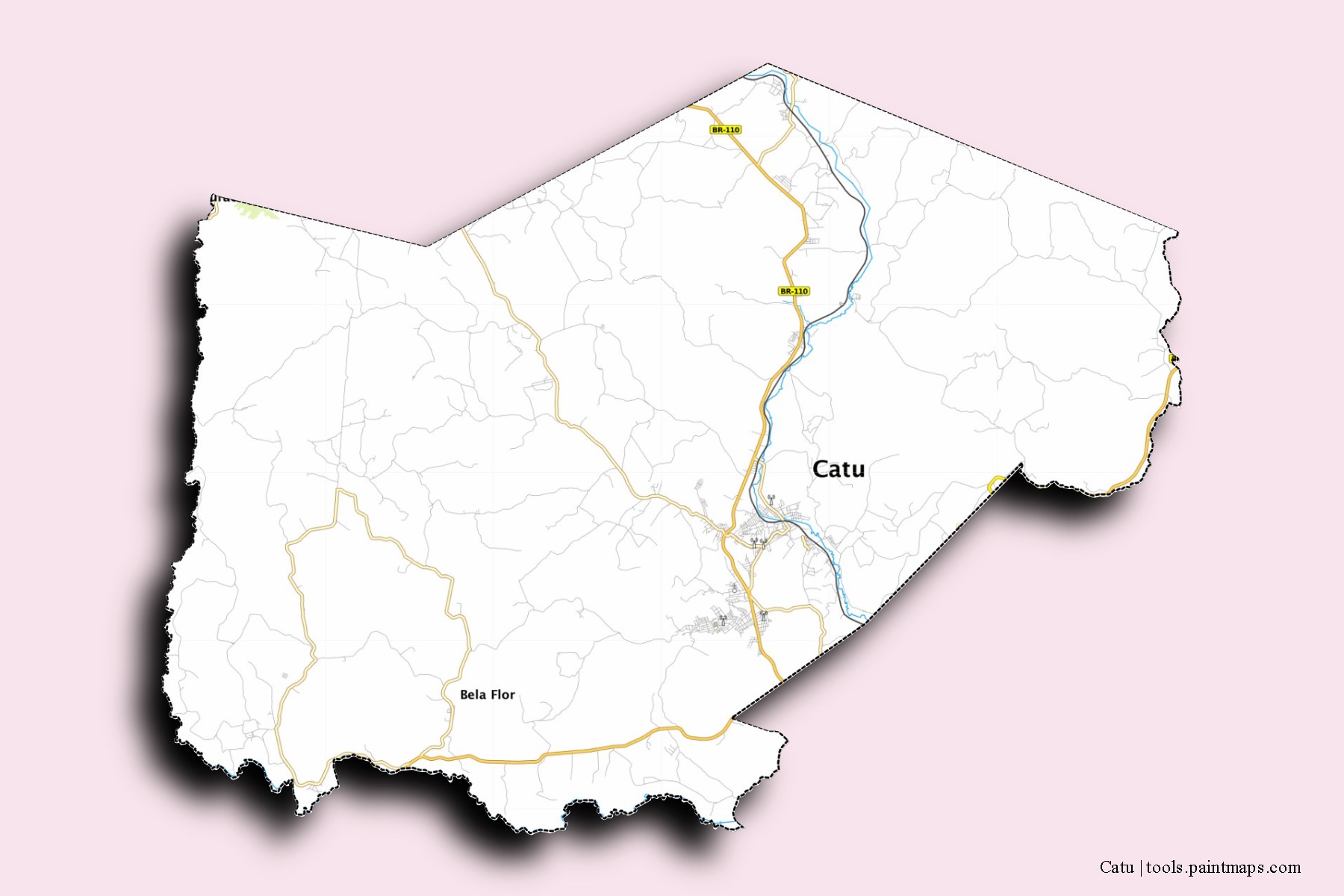 Mapa de barrios y pueblos de Catu con efecto de sombra 3D