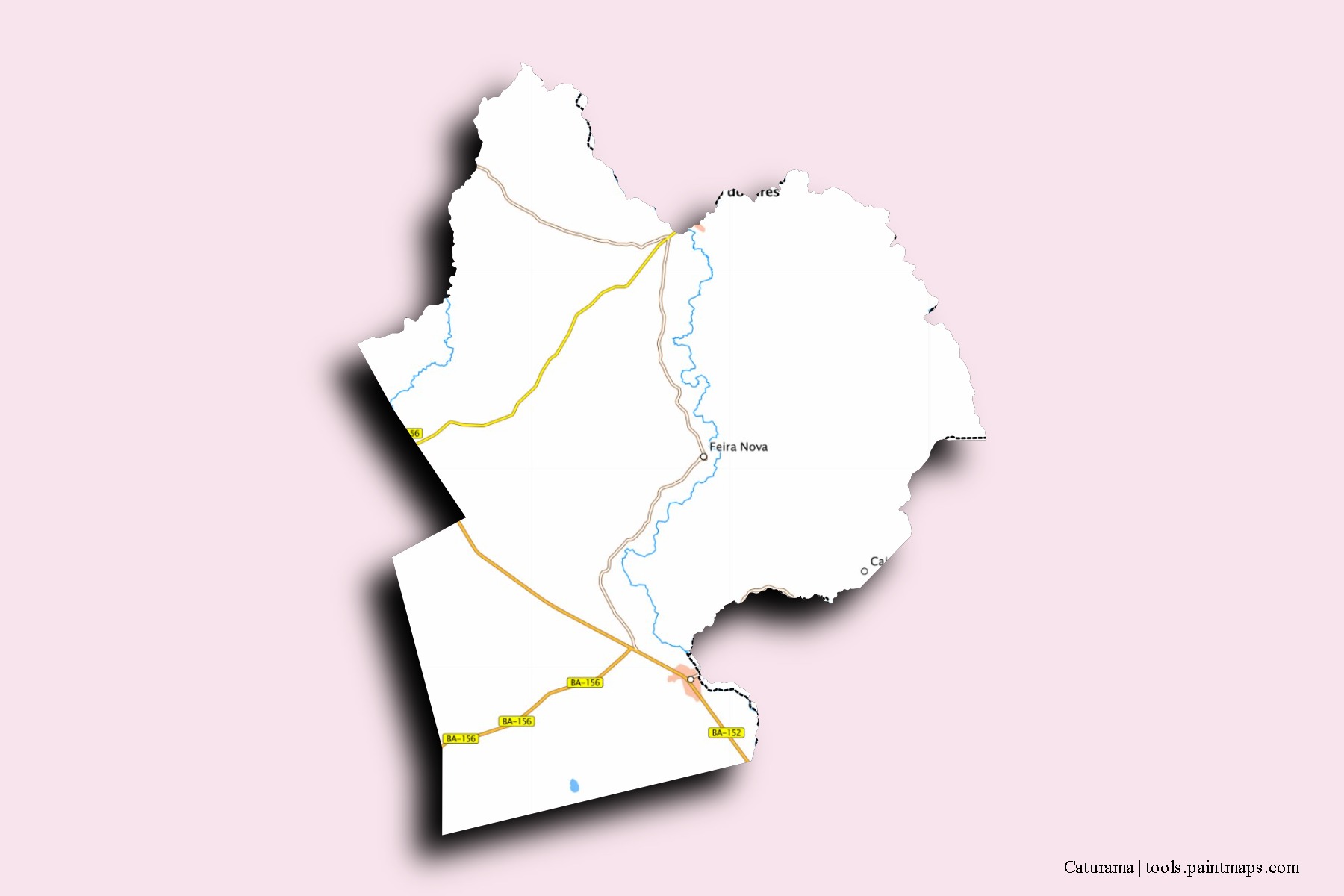 Mapa de barrios y pueblos de Caturama con efecto de sombra 3D