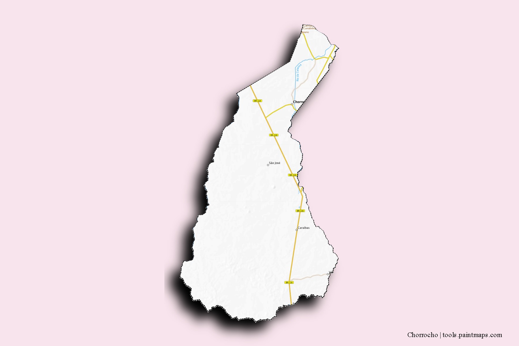 Mapa de barrios y pueblos de Chorrocho con efecto de sombra 3D