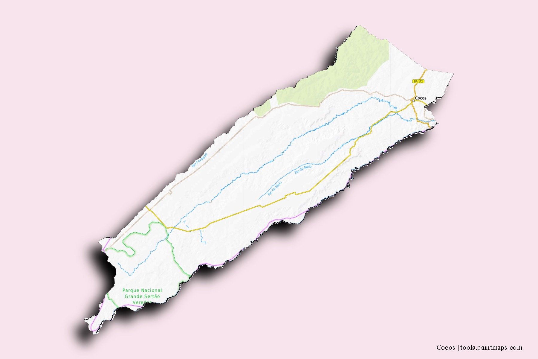 Mapa de barrios y pueblos de Cocos con efecto de sombra 3D