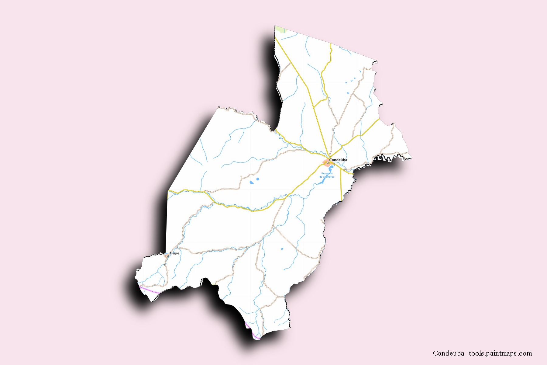 Mapa de barrios y pueblos de Condeuba con efecto de sombra 3D