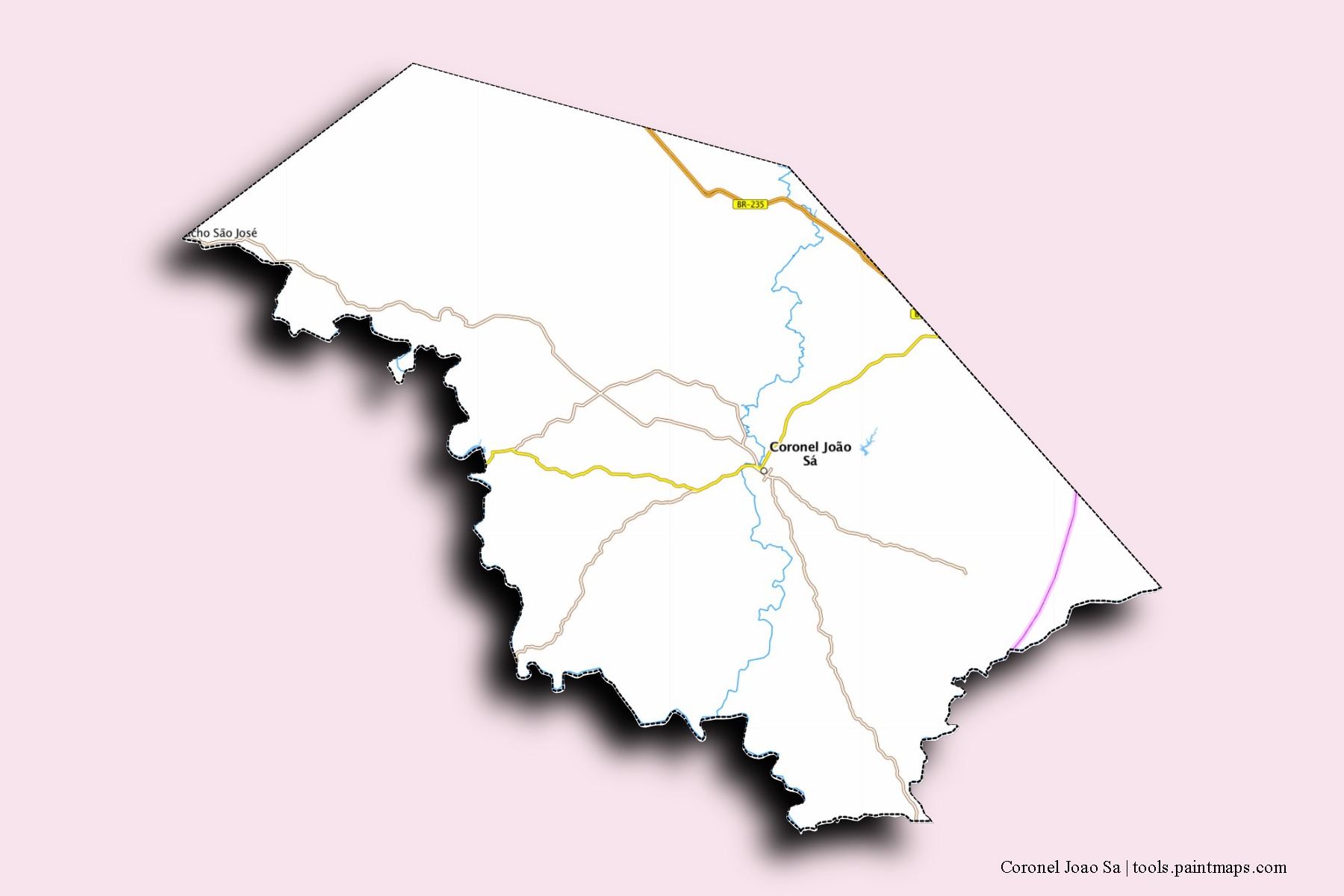 Coronel Joao Sa neighborhoods and villages map with 3D shadow effect