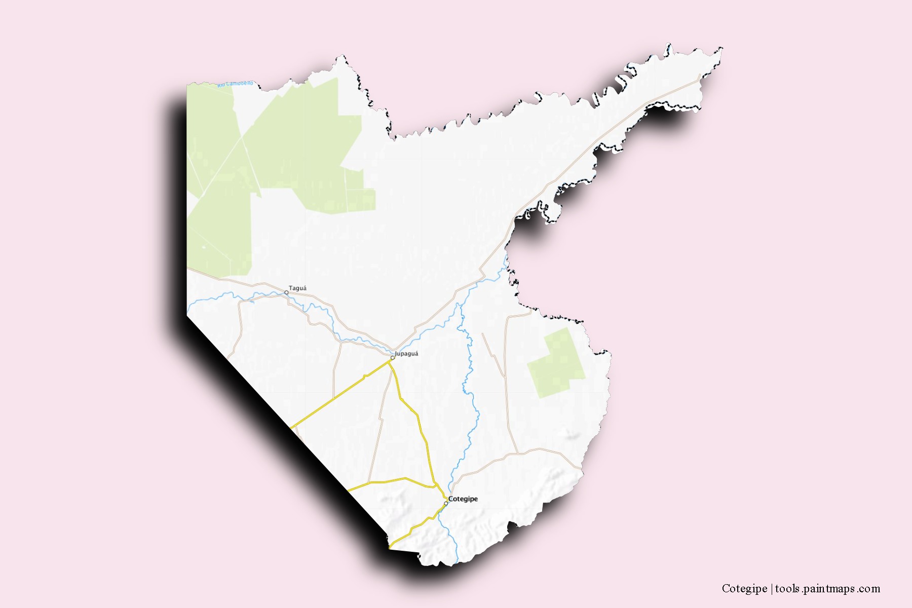 Mapa de barrios y pueblos de Cotegipe con efecto de sombra 3D