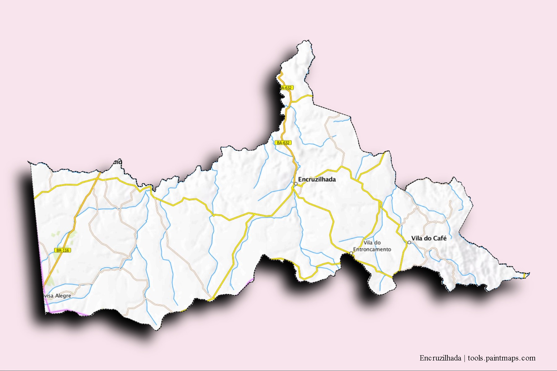 Mapa de barrios y pueblos de Encruzilhada con efecto de sombra 3D