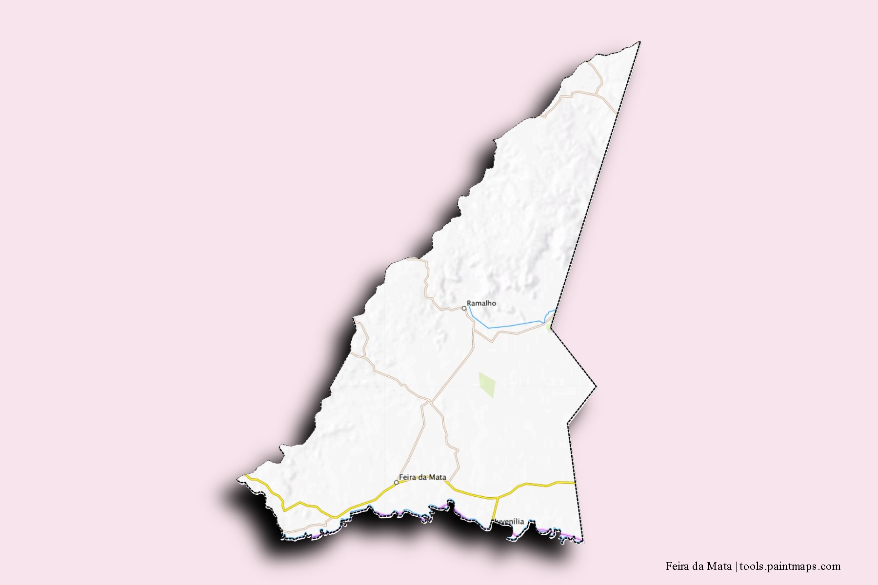 Mapa de barrios y pueblos de Feira da Mata con efecto de sombra 3D