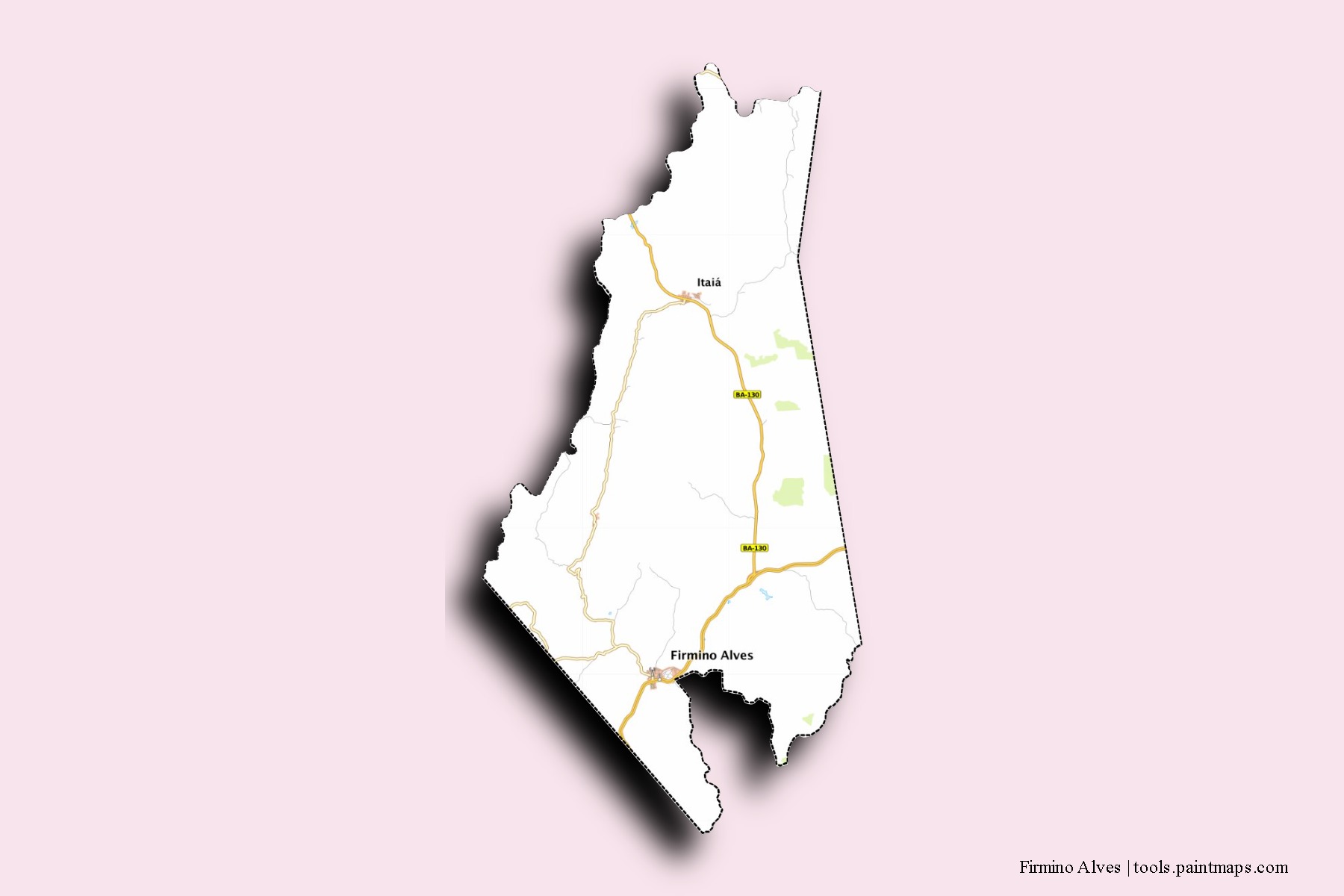 Mapa de barrios y pueblos de Firmino Alves con efecto de sombra 3D