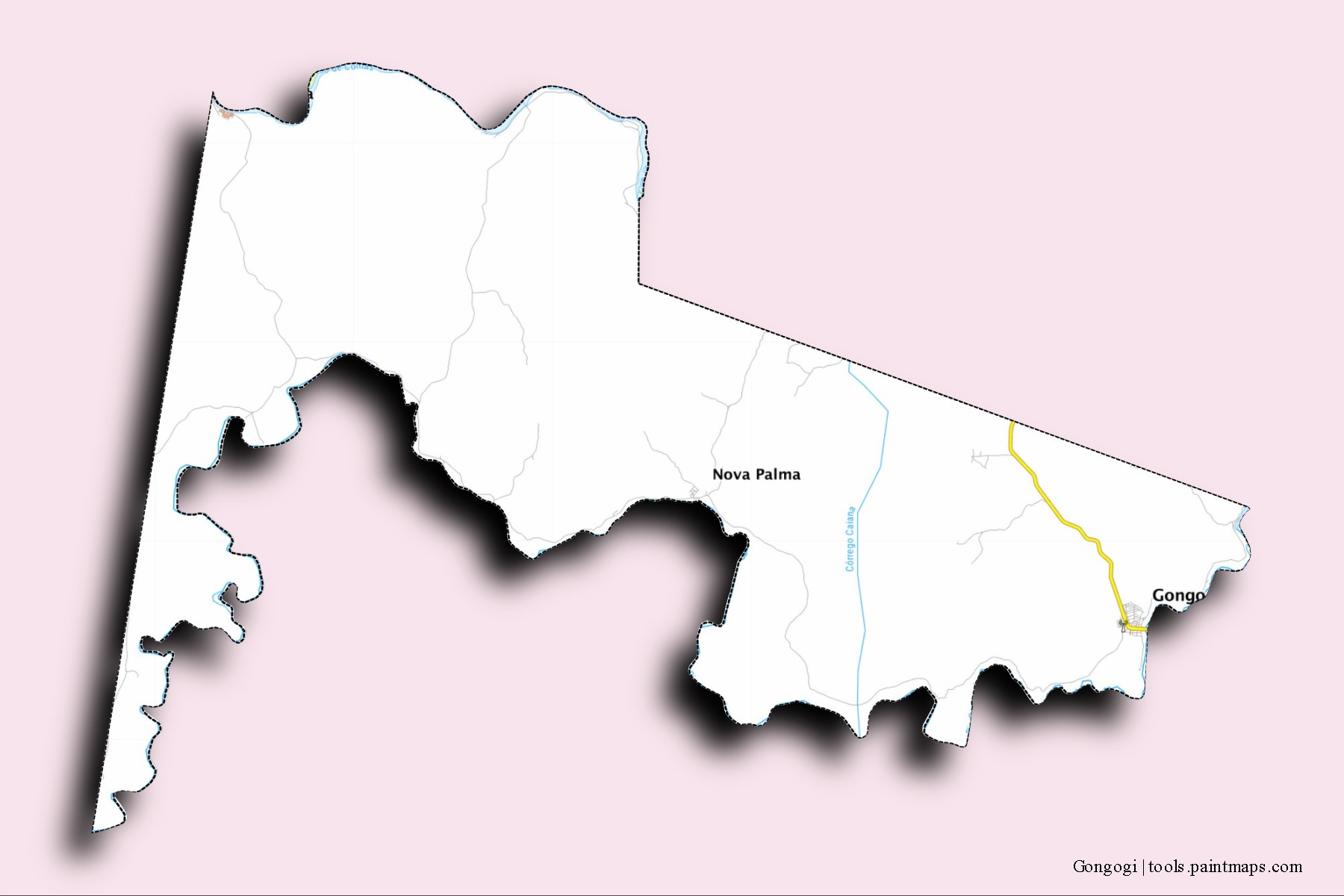 Mapa de barrios y pueblos de Gongogi con efecto de sombra 3D