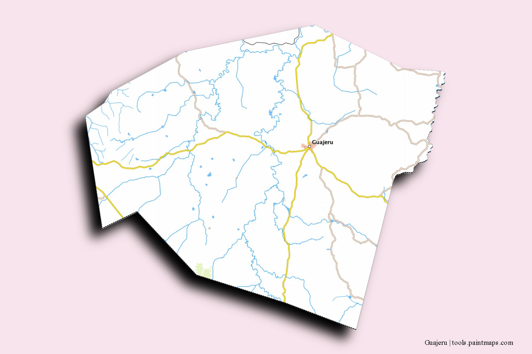 Mapa de barrios y pueblos de Guajeru con efecto de sombra 3D