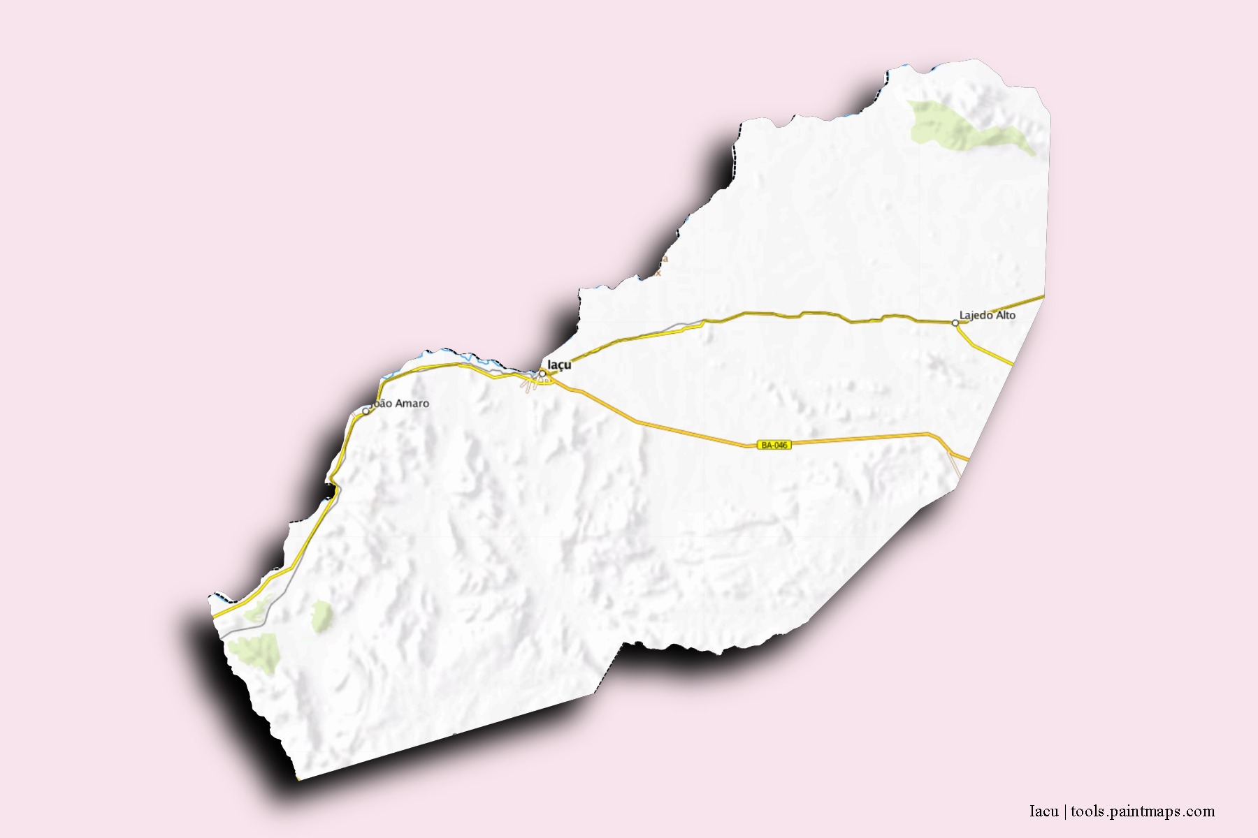 Mapa de barrios y pueblos de Iacu con efecto de sombra 3D