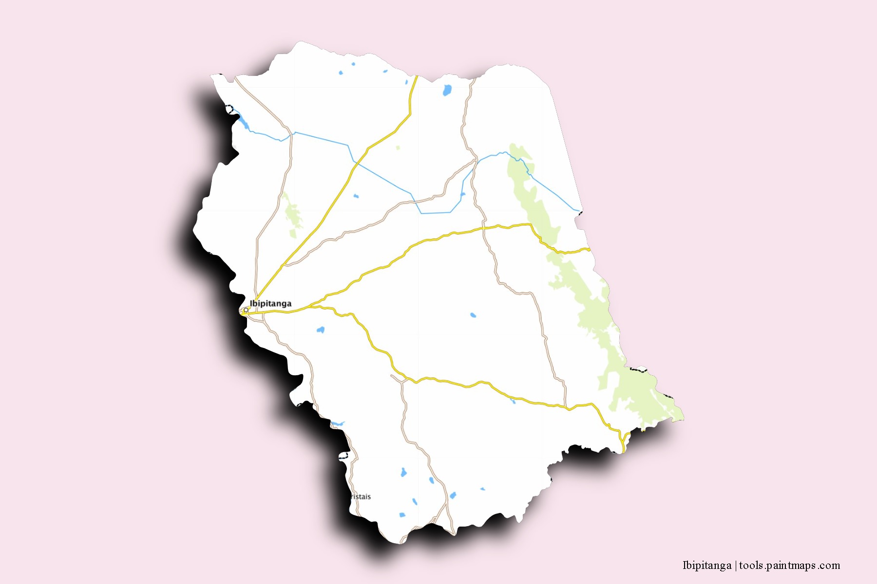 Mapa de barrios y pueblos de Ibipitanga con efecto de sombra 3D