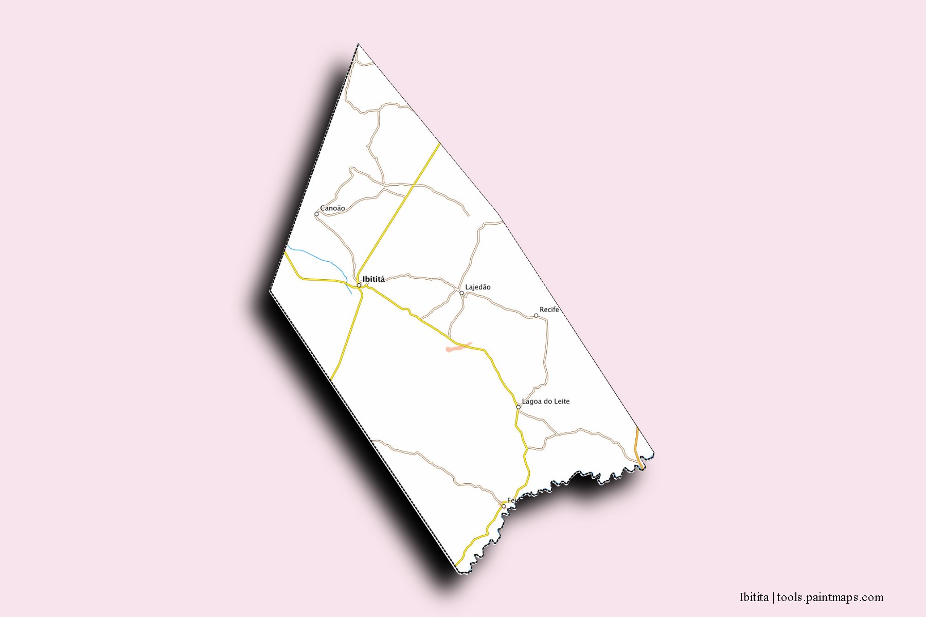 Mapa de barrios y pueblos de Ibitita con efecto de sombra 3D