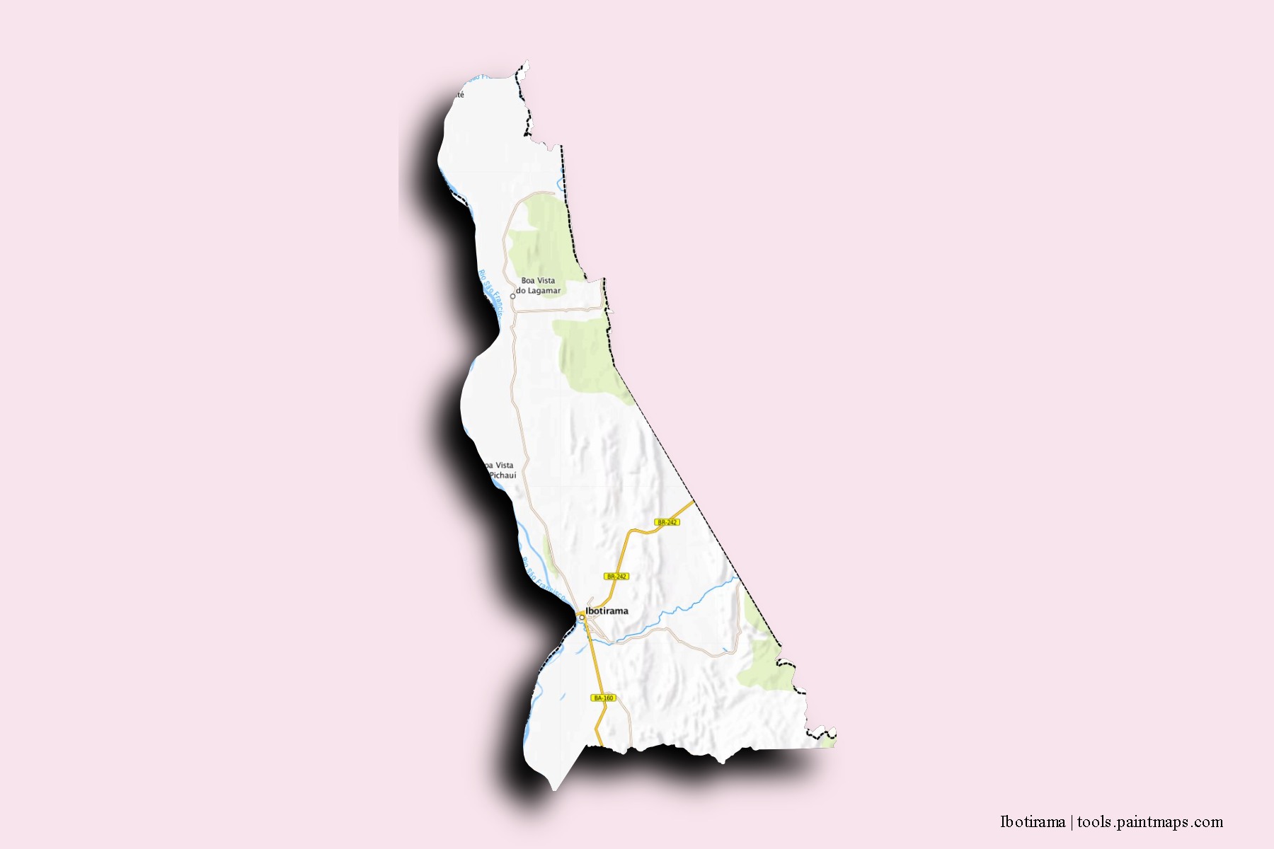 Ibotirama neighborhoods and villages map with 3D shadow effect