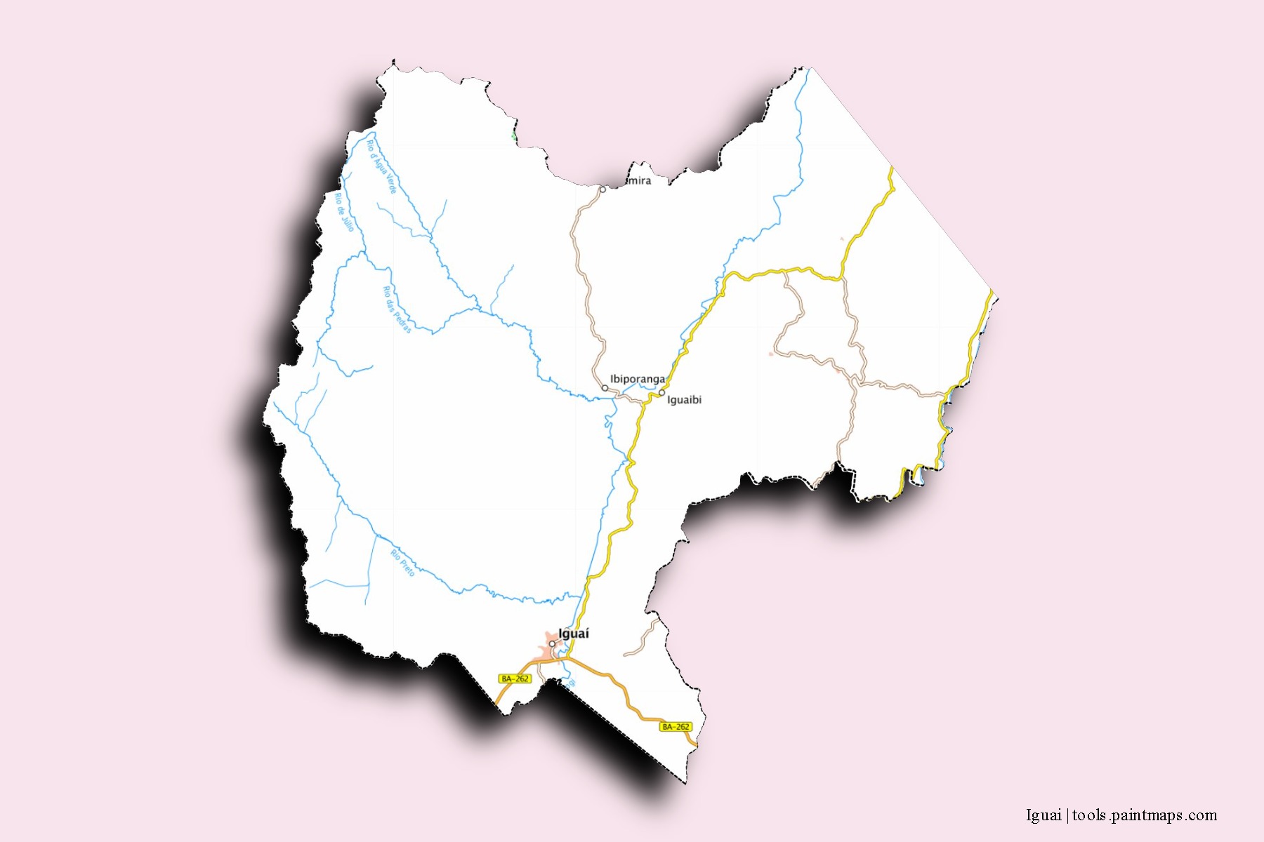 Mapa de barrios y pueblos de Iguai con efecto de sombra 3D