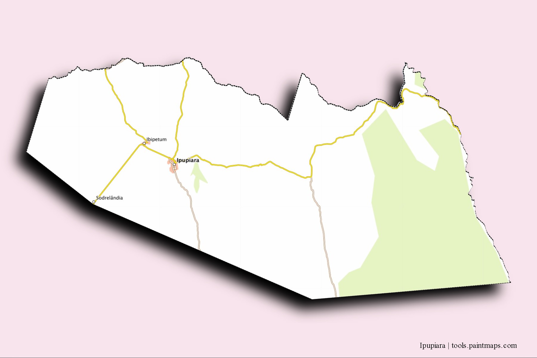 Mapa de barrios y pueblos de Ipupiara con efecto de sombra 3D