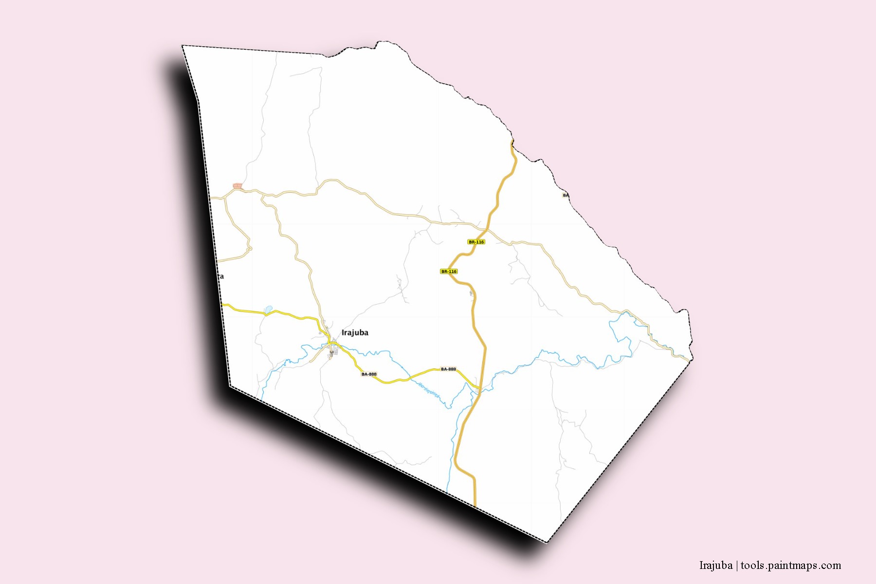 Mapa de barrios y pueblos de Irajuba con efecto de sombra 3D