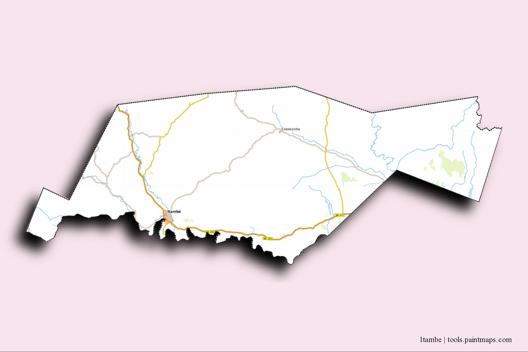 Itambe neighborhoods and villages map with 3D shadow effect