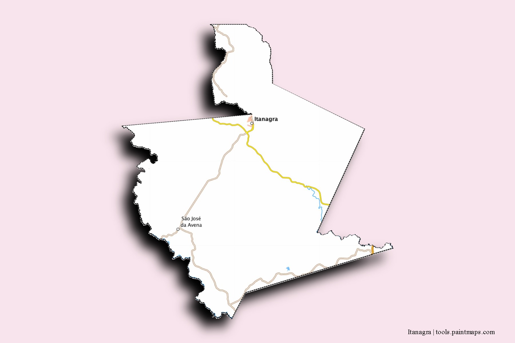 Mapa de barrios y pueblos de Itanagra con efecto de sombra 3D