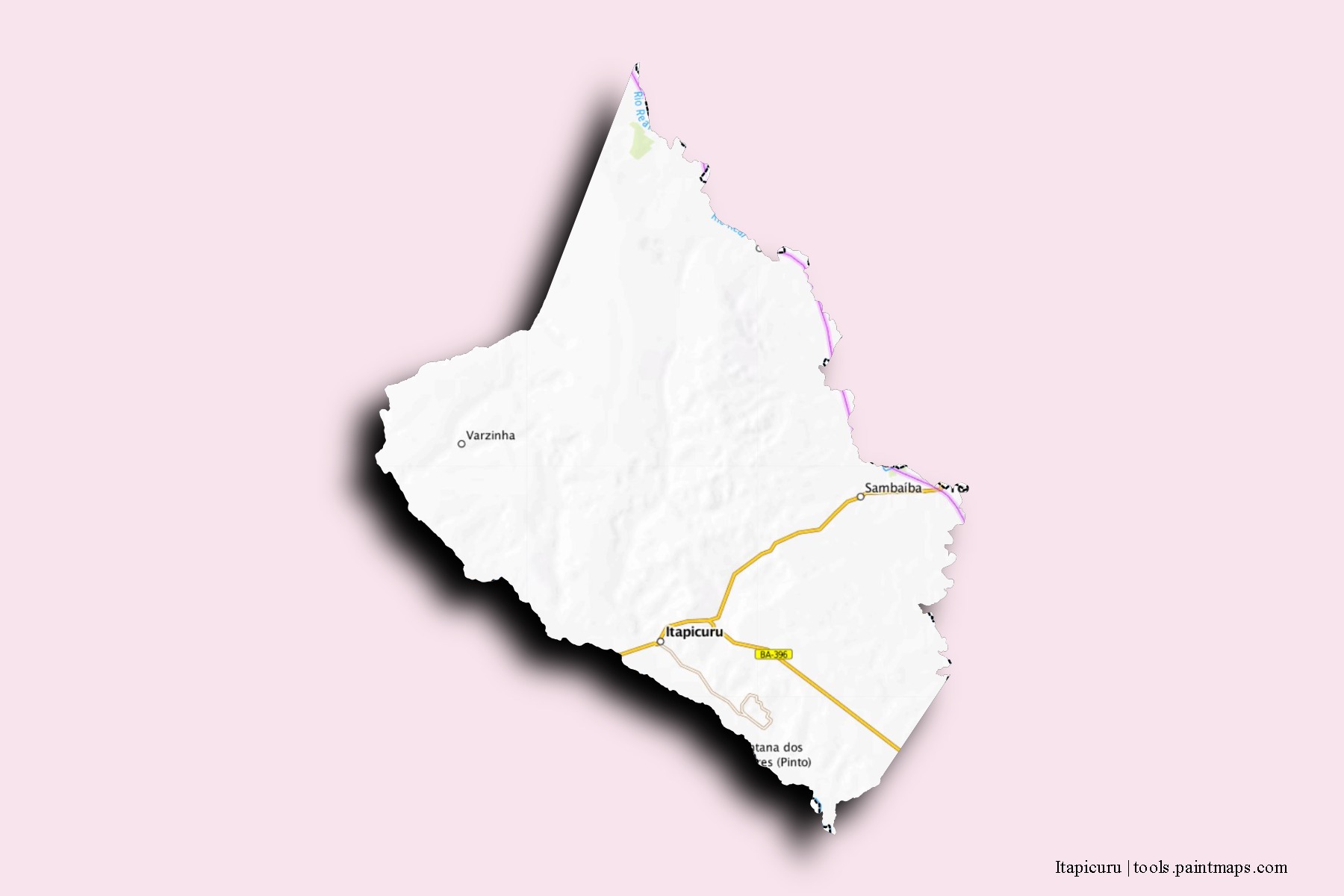 Mapa de barrios y pueblos de Itapicuru con efecto de sombra 3D