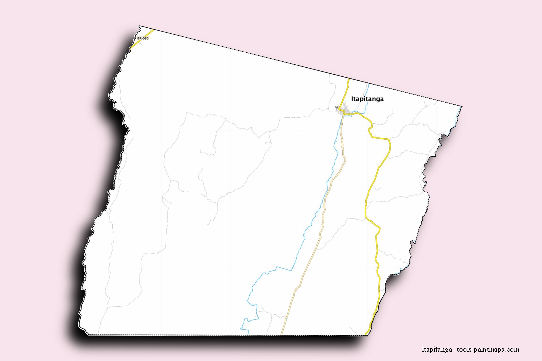 Mapa de barrios y pueblos de Itapitanga con efecto de sombra 3D