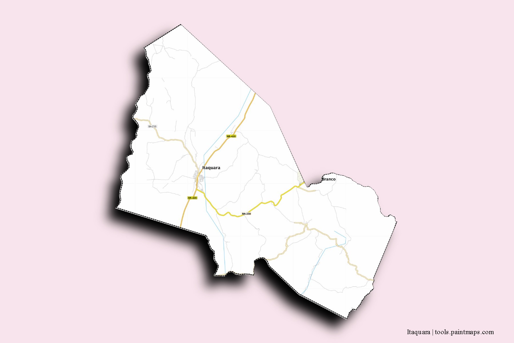 Mapa de barrios y pueblos de Itaquara con efecto de sombra 3D