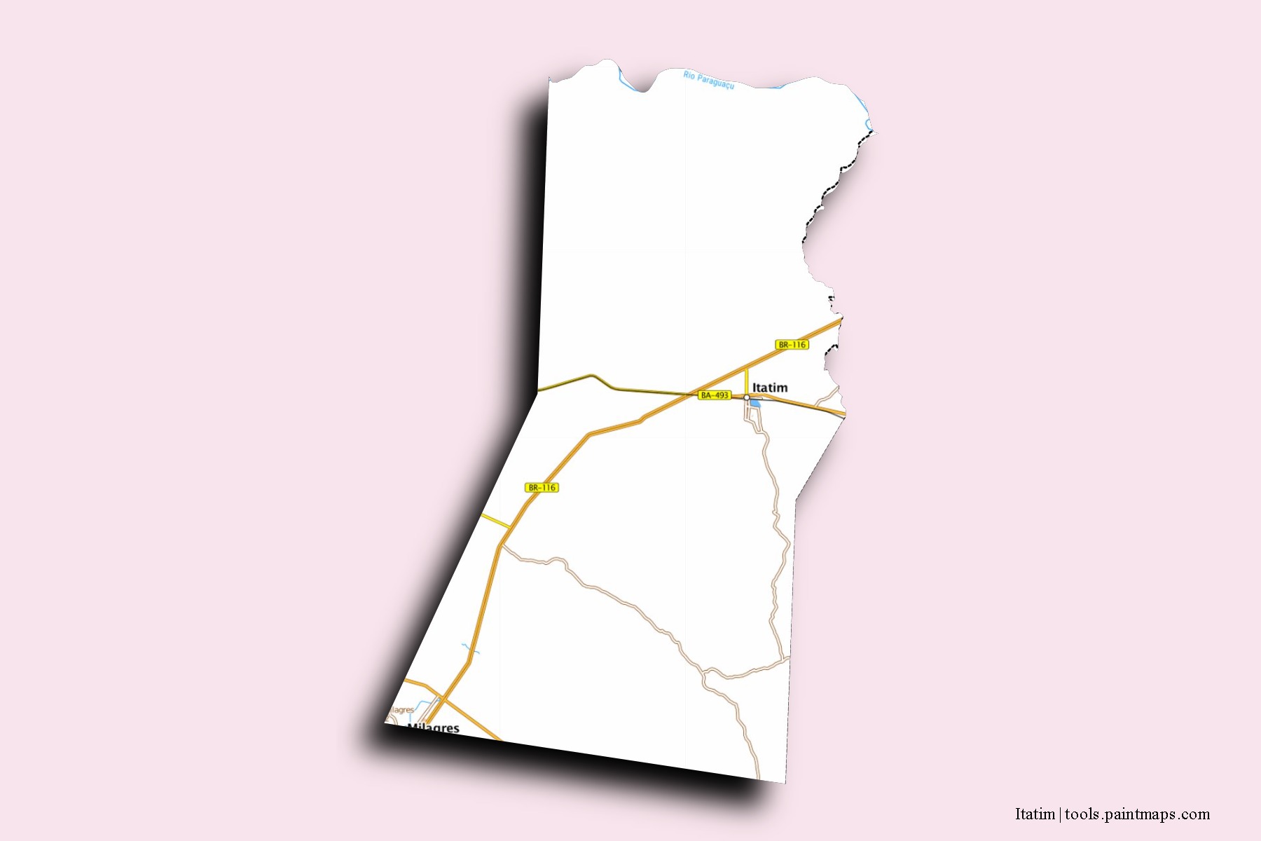 Mapa de barrios y pueblos de Itatim con efecto de sombra 3D