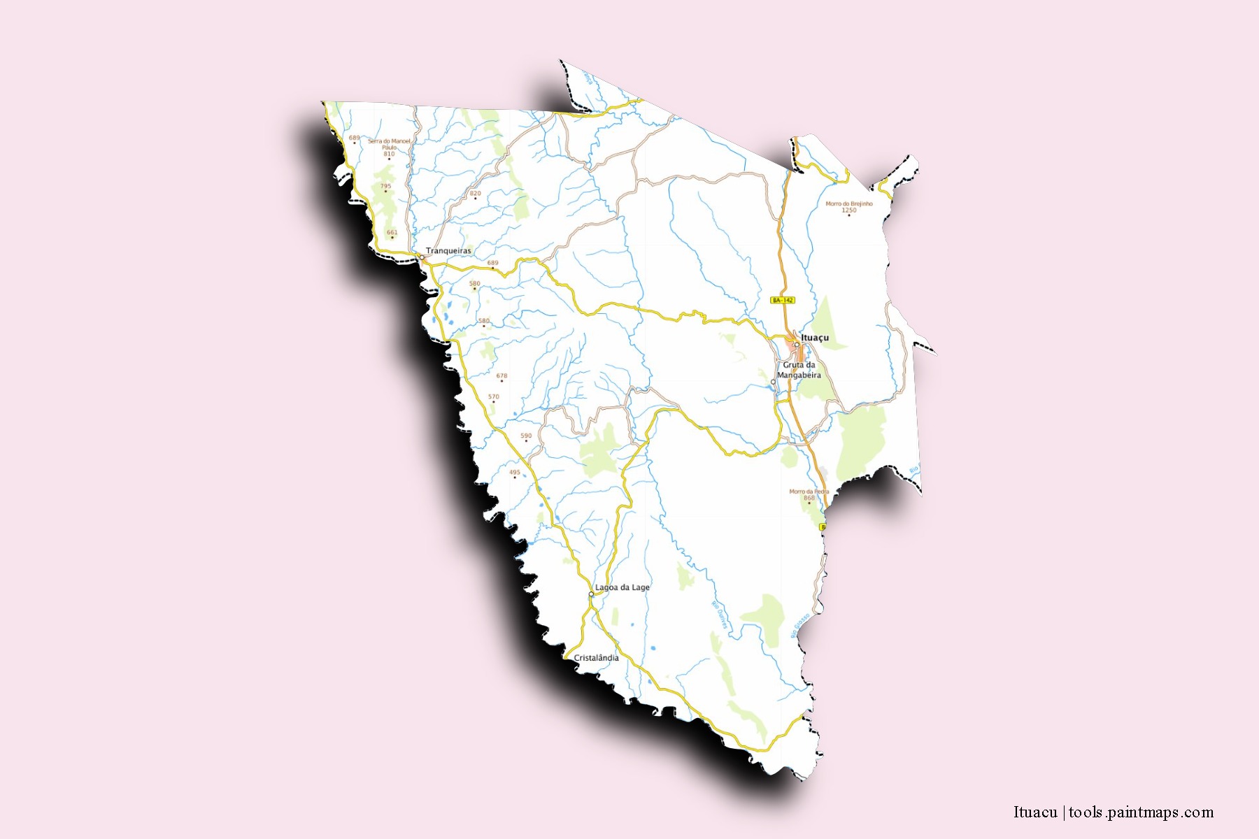 Mapa de barrios y pueblos de Ituacu con efecto de sombra 3D