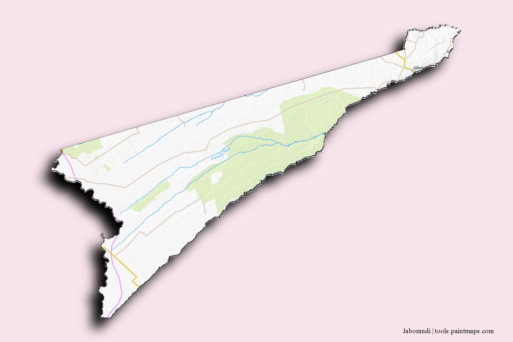 Mapa de barrios y pueblos de Jaborandi con efecto de sombra 3D