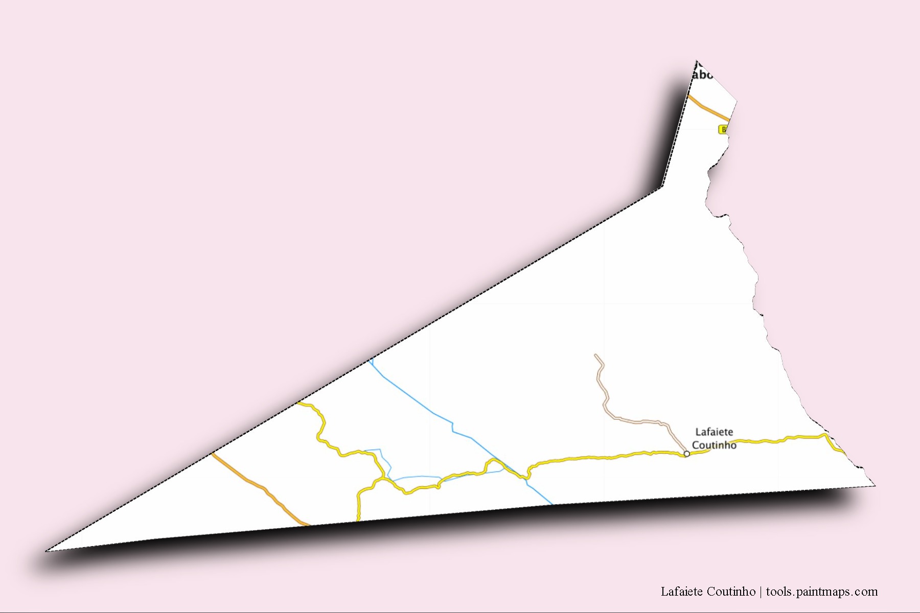 Mapa de barrios y pueblos de Lafaiete Coutinho con efecto de sombra 3D