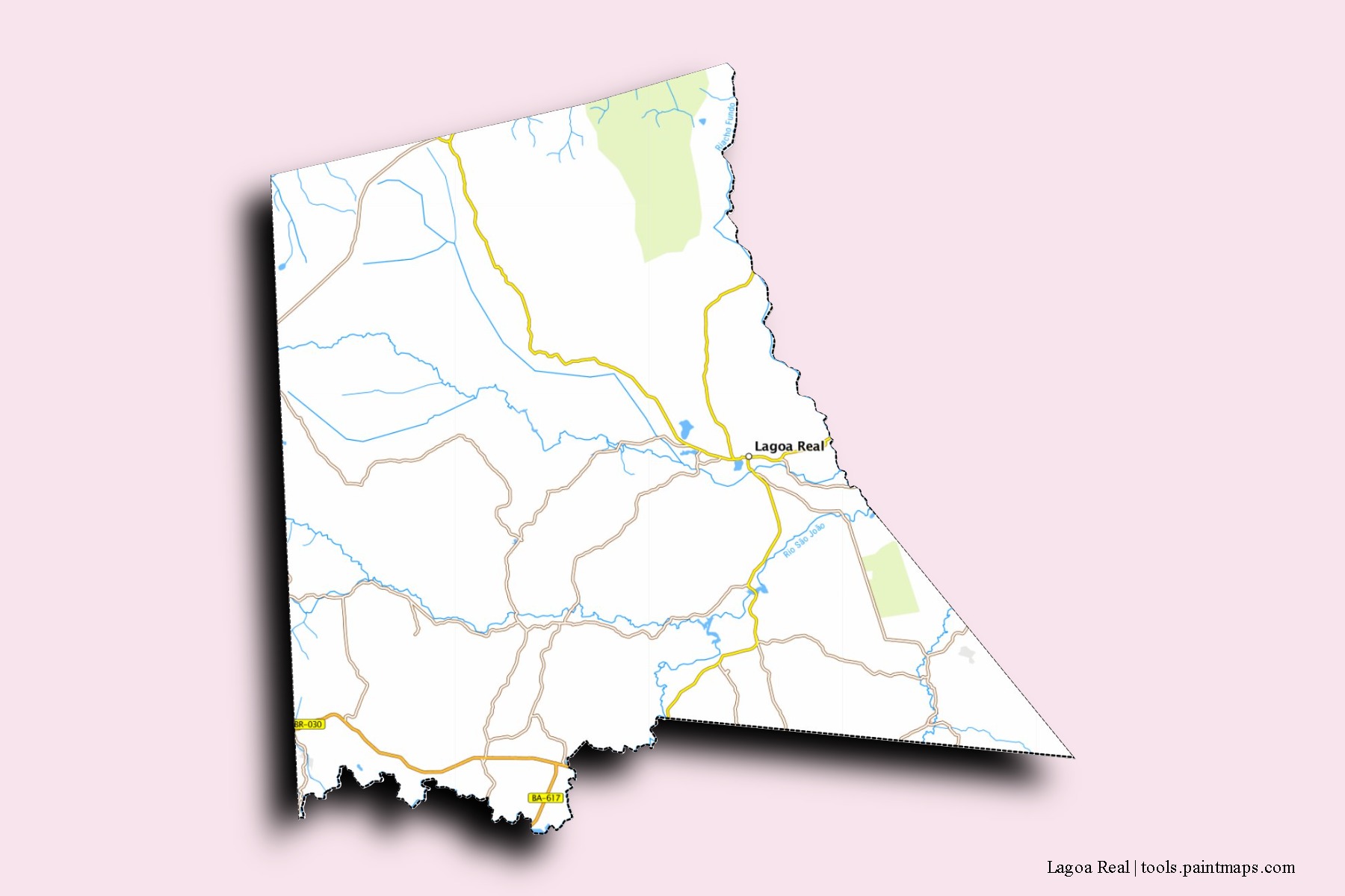Mapa de barrios y pueblos de Lagoa Real con efecto de sombra 3D