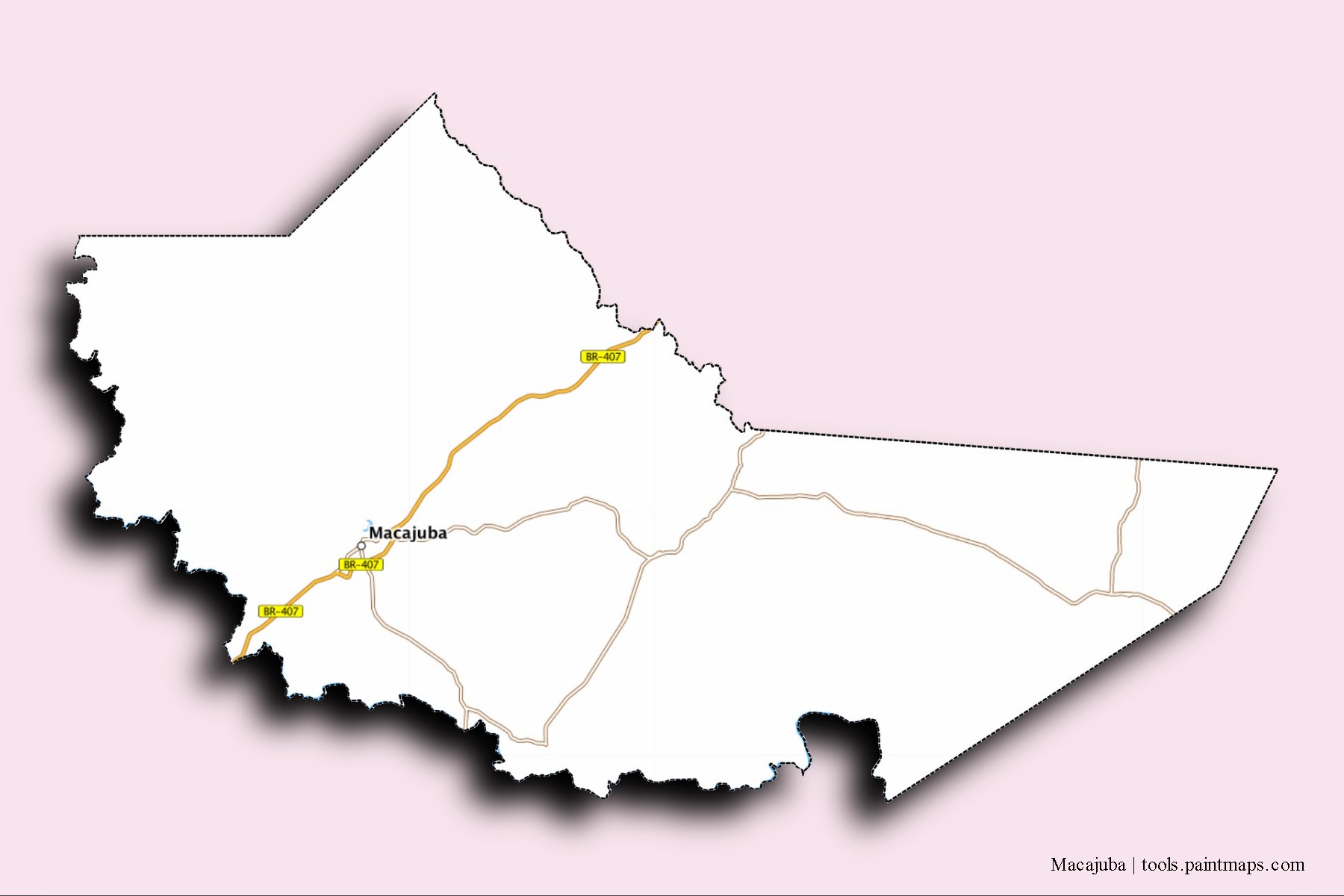 3D gölge efektli Macajuba mahalleleri ve köyleri haritası