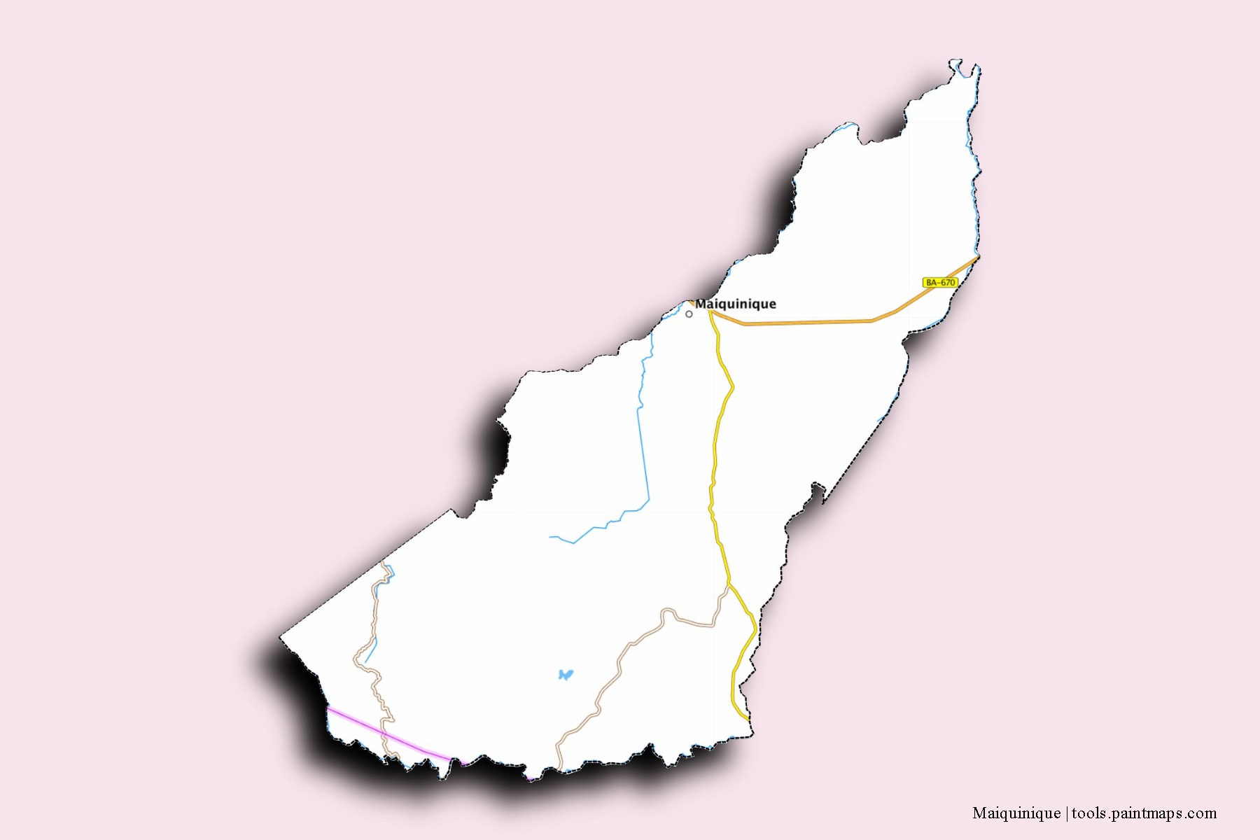 Mapa de barrios y pueblos de Maiquinique con efecto de sombra 3D