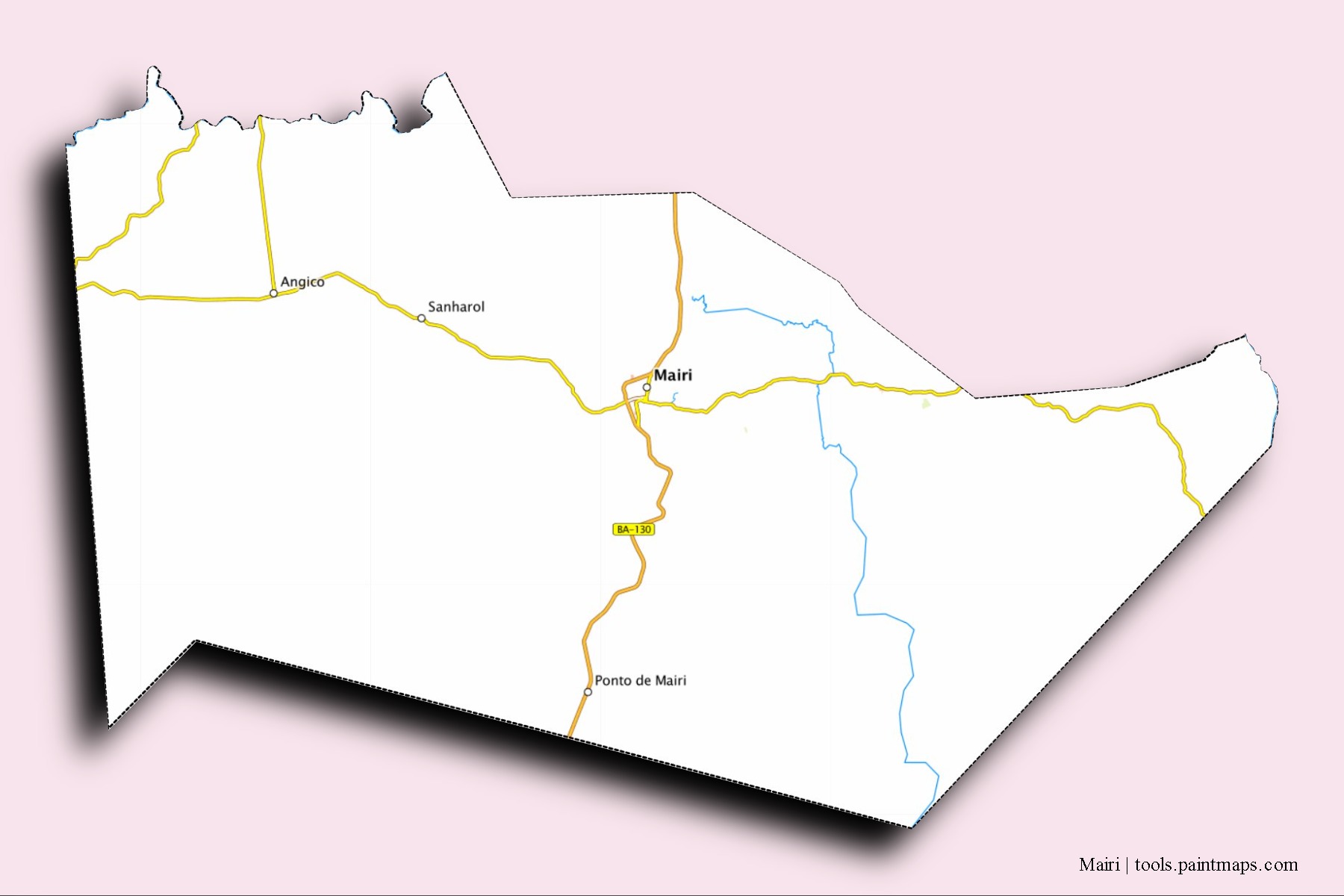 Mapa de barrios y pueblos de Mairi con efecto de sombra 3D