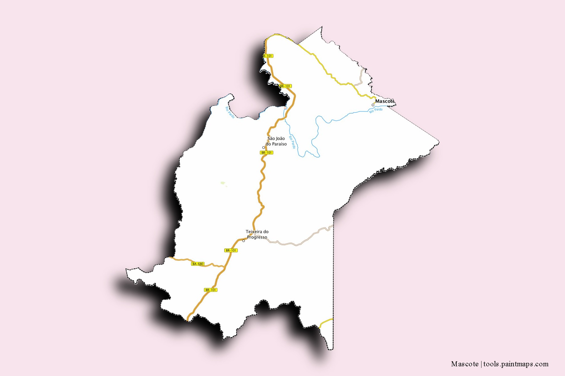 Mapa de barrios y pueblos de Mascote con efecto de sombra 3D