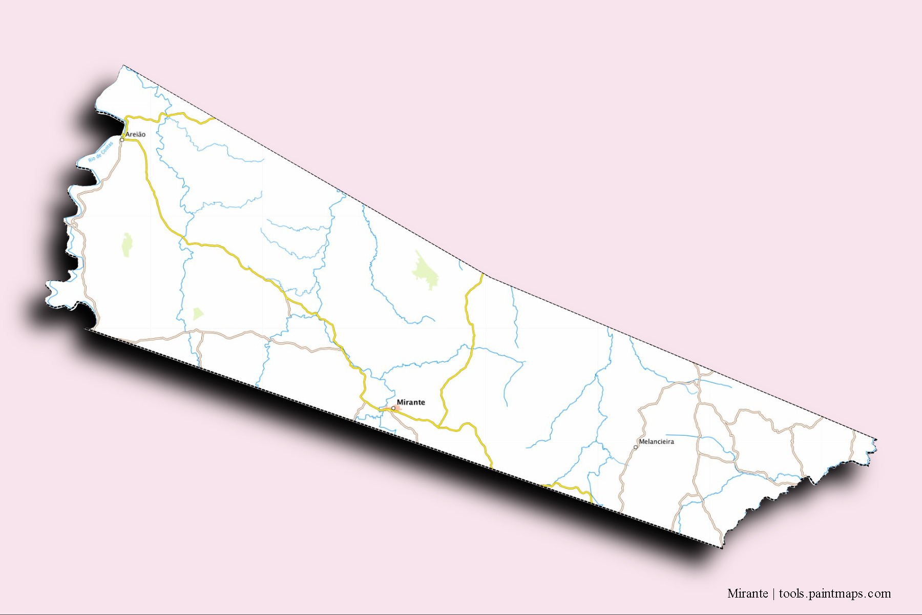 Mapa de barrios y pueblos de Mirante con efecto de sombra 3D