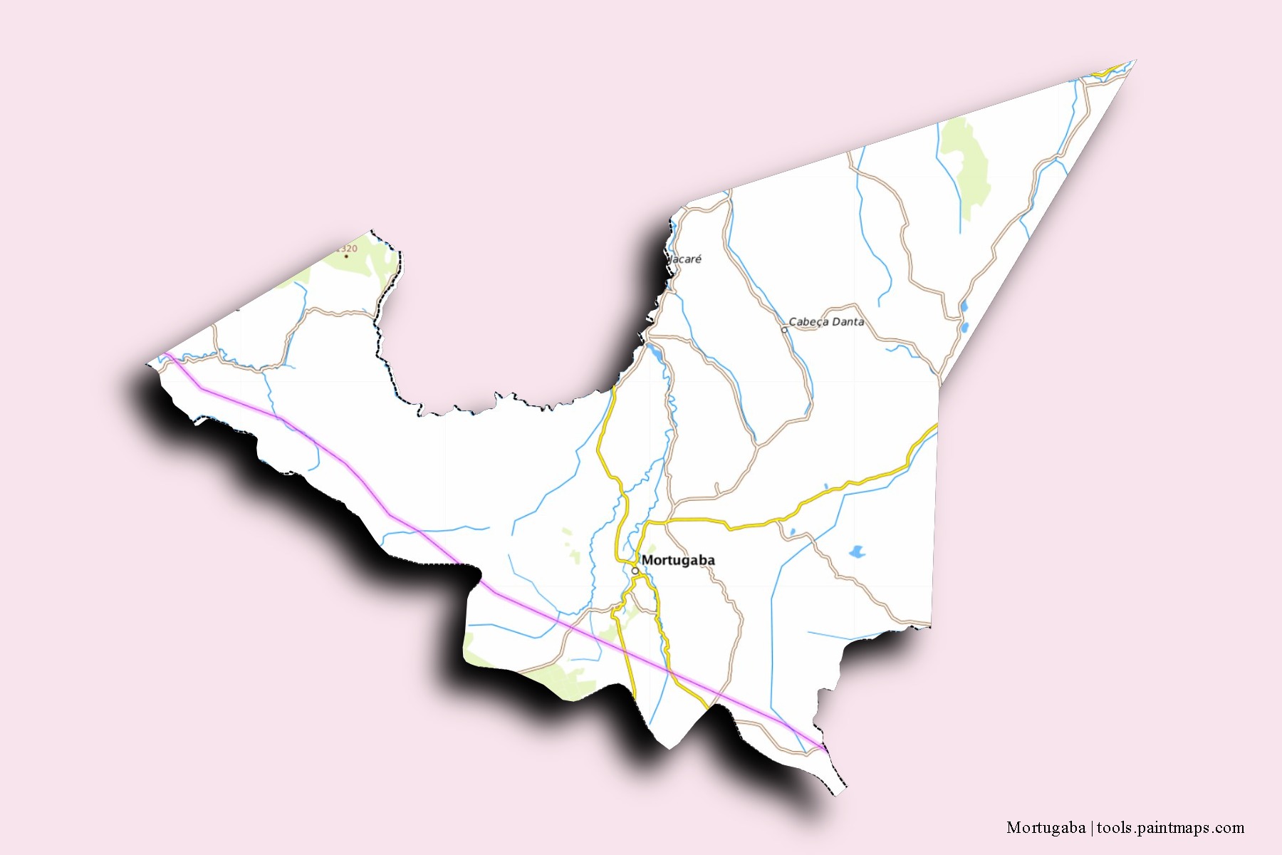 Mapa de barrios y pueblos de Mortugaba con efecto de sombra 3D