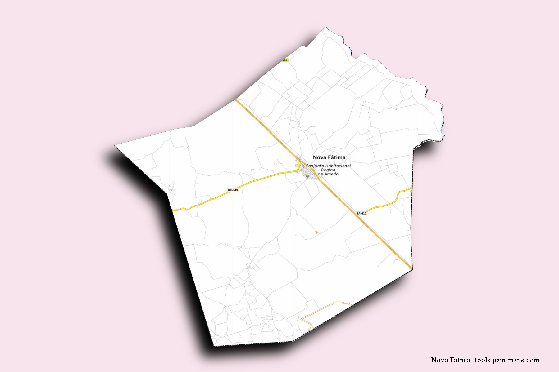 Mapa de barrios y pueblos de Nova Fatima con efecto de sombra 3D