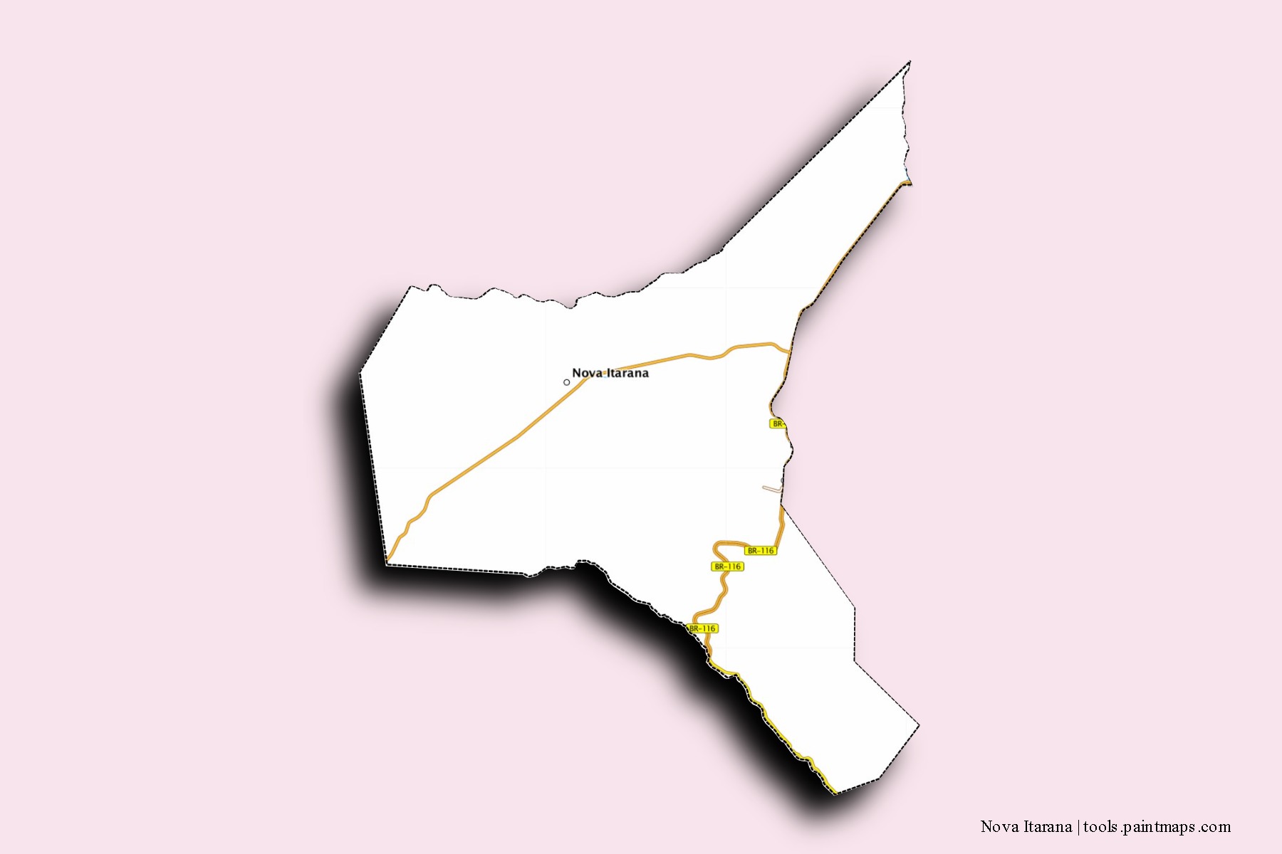 Mapa de barrios y pueblos de Nova Itarana con efecto de sombra 3D