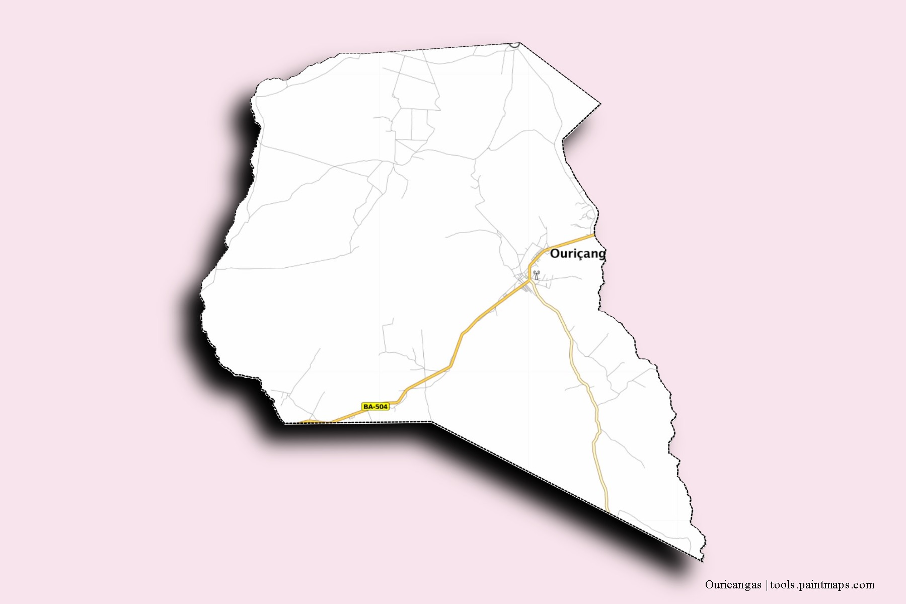 Mapa de barrios y pueblos de Ouricangas con efecto de sombra 3D
