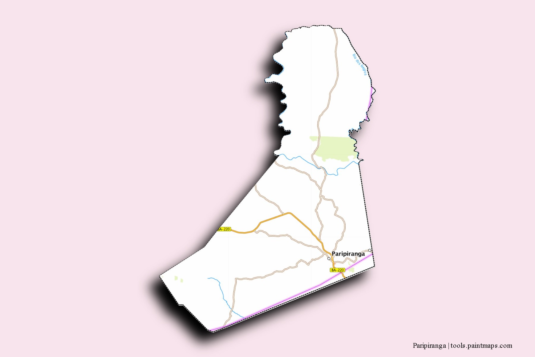 Mapa de barrios y pueblos de Paripiranga con efecto de sombra 3D