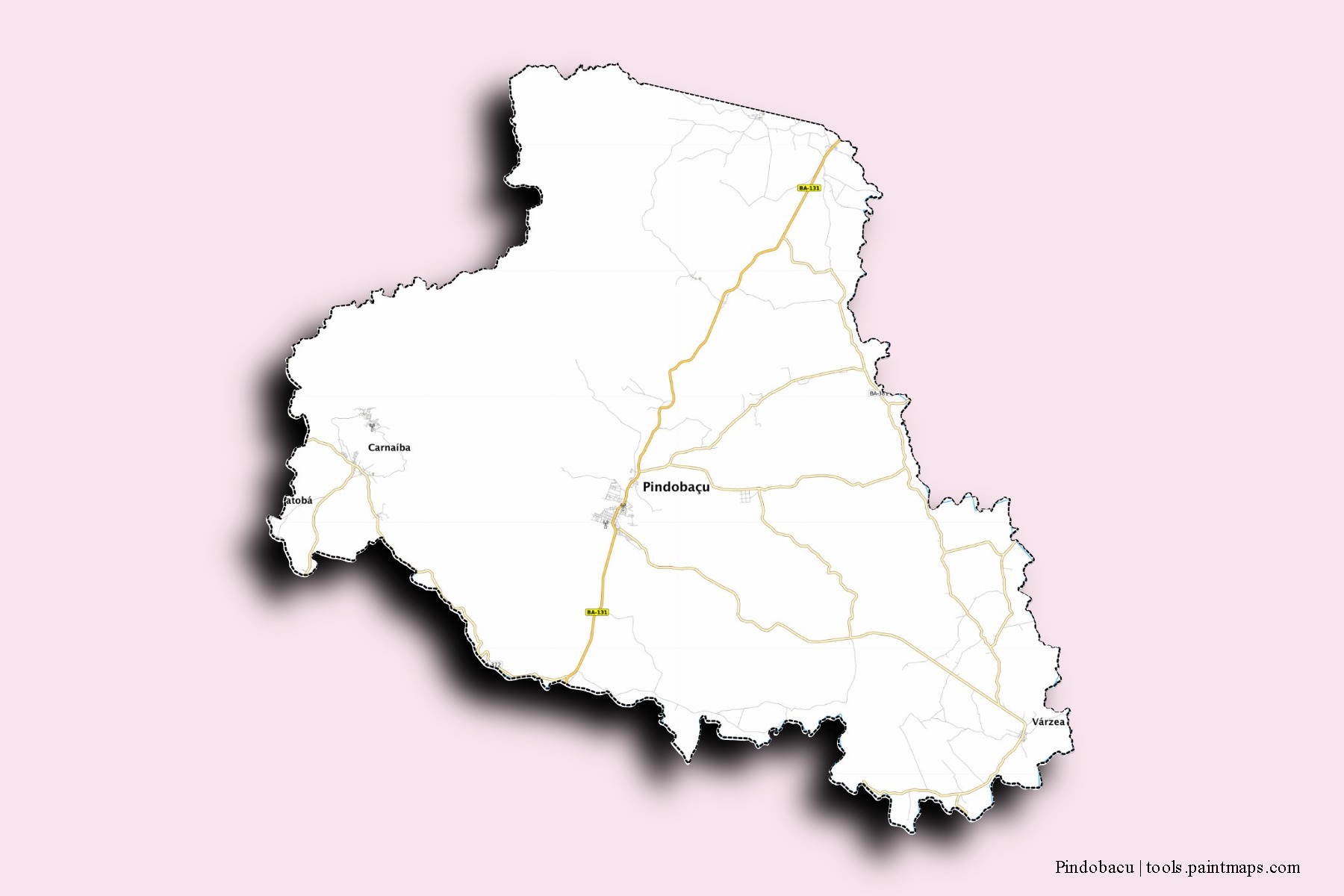 Mapa de barrios y pueblos de Pindobacu con efecto de sombra 3D