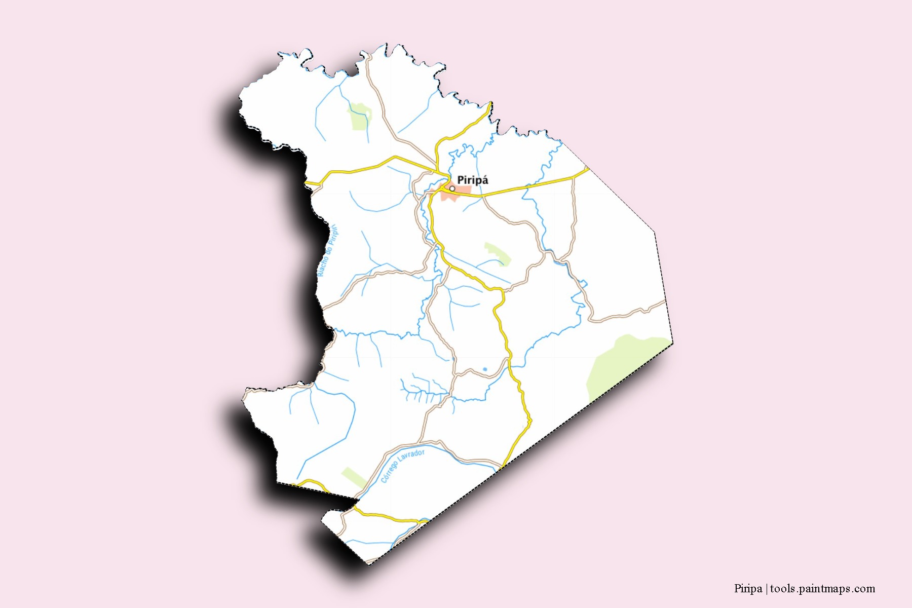 Mapa de barrios y pueblos de Piripa con efecto de sombra 3D