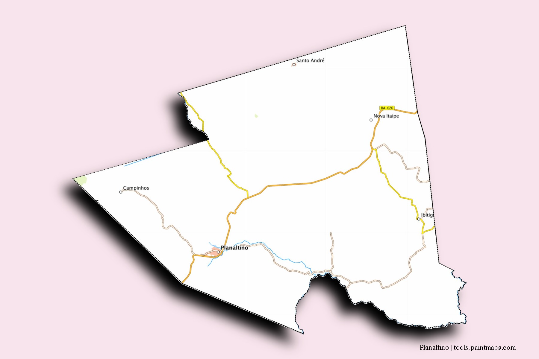 Mapa de barrios y pueblos de Planaltino con efecto de sombra 3D