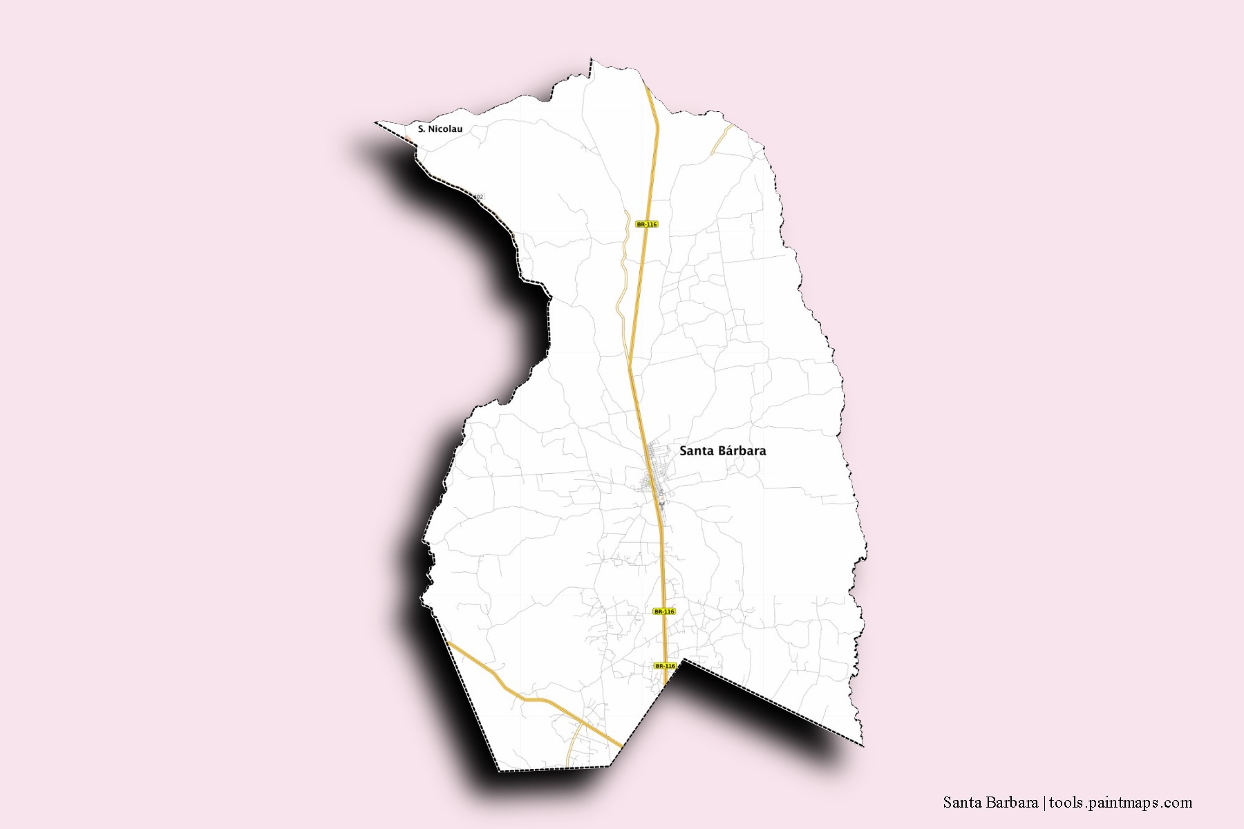 Mapa de barrios y pueblos de Santa Barbara con efecto de sombra 3D