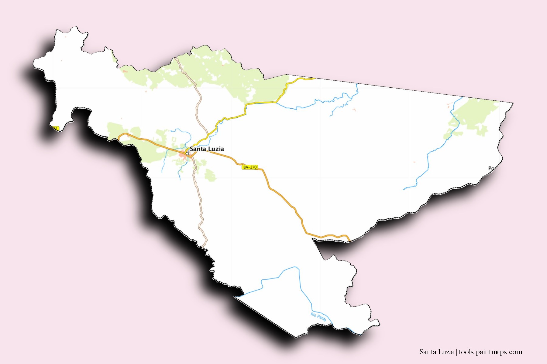 Mapa de barrios y pueblos de Santa Luzia con efecto de sombra 3D