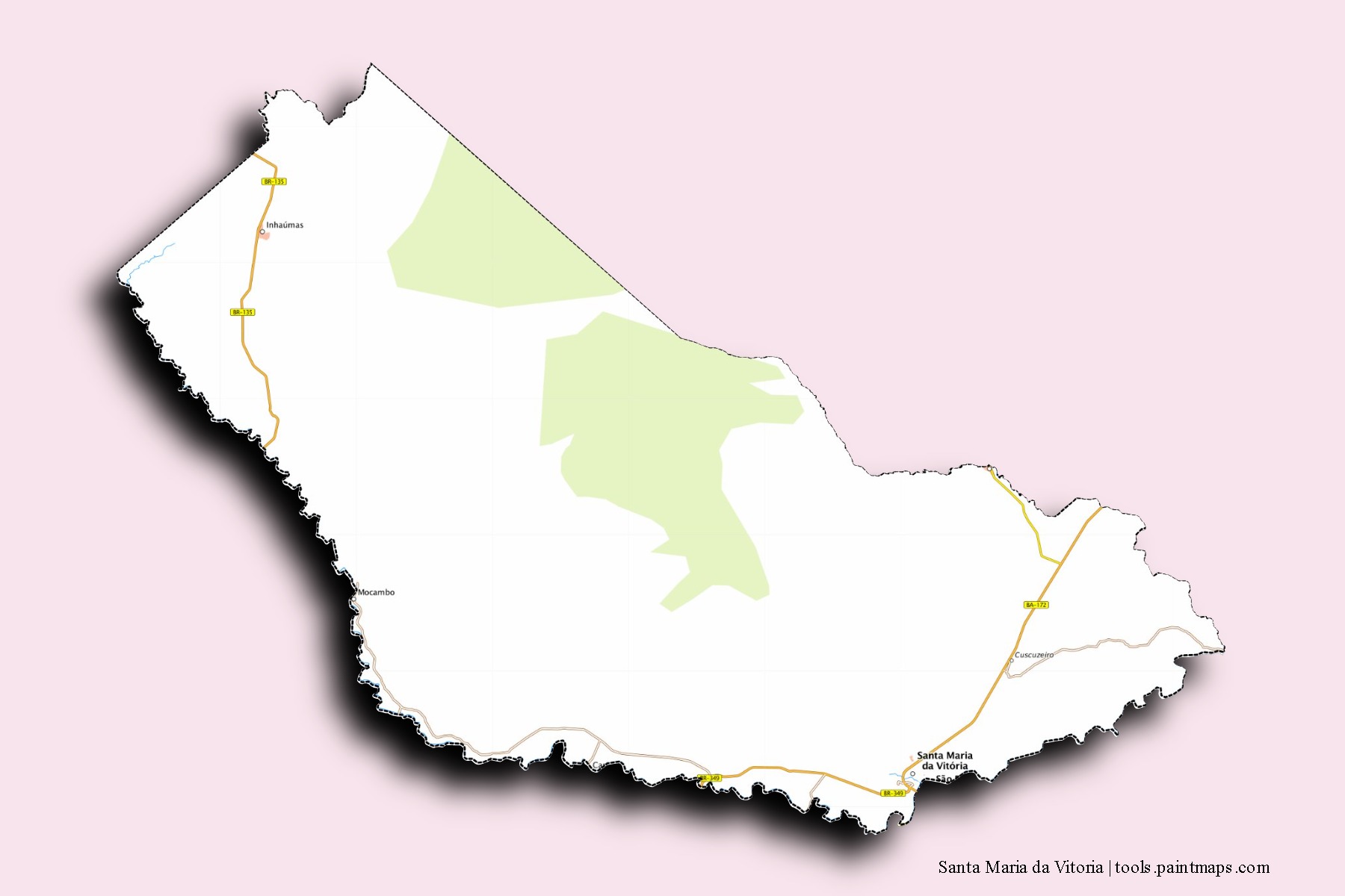 Mapa de barrios y pueblos de Santa Maria da Vitoria con efecto de sombra 3D