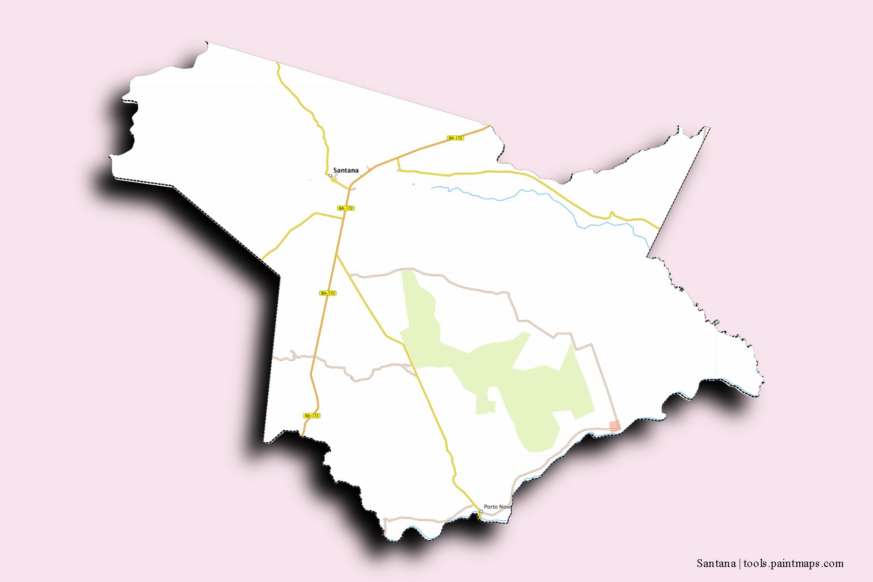 Mapa de barrios y pueblos de Santana con efecto de sombra 3D