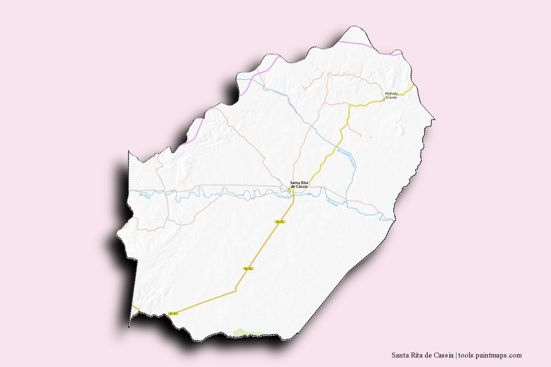 Mapa de barrios y pueblos de Santa Rita de Cassia con efecto de sombra 3D